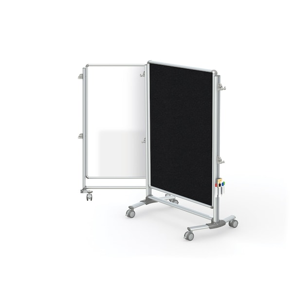 Partition Mobile 2-Sdd Prcln Whtbrd/Fbrc Blltn Brd, Mag, 46"H x 34"W, Black
